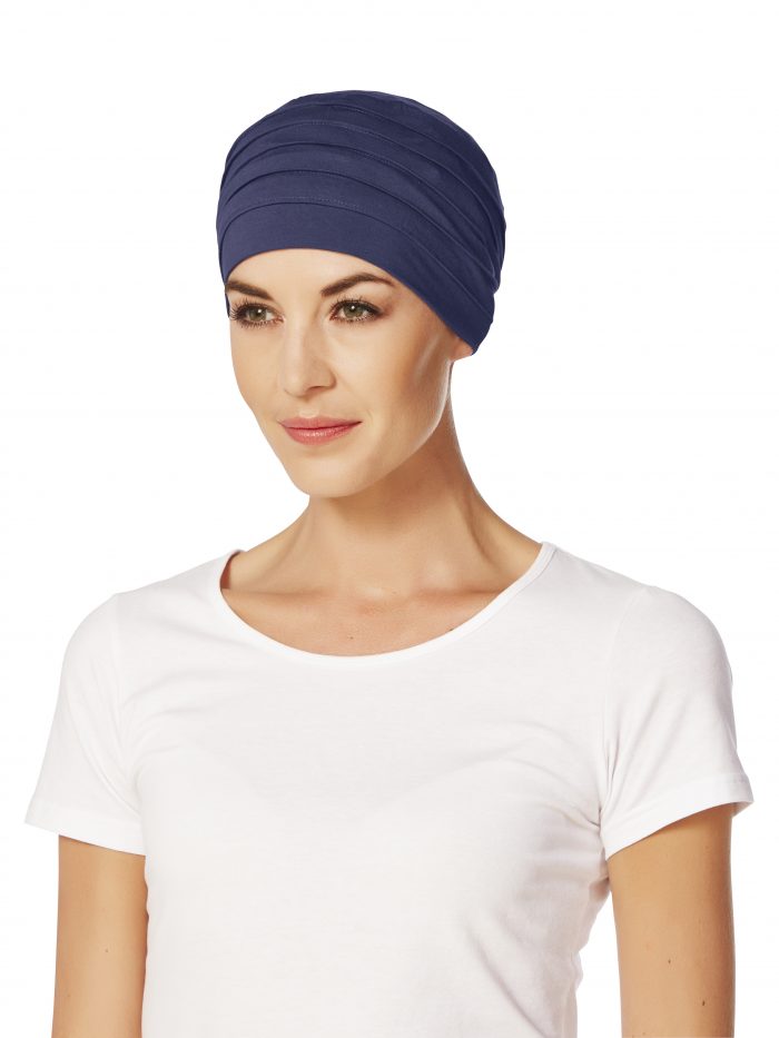 Yoga mørk blå fra The headwear Company. hue til kræftramte