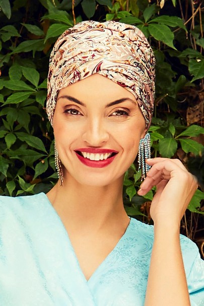 Sapphire turban rose paisley til alopescia og kræftramte i kemo behandling. tørklæde
